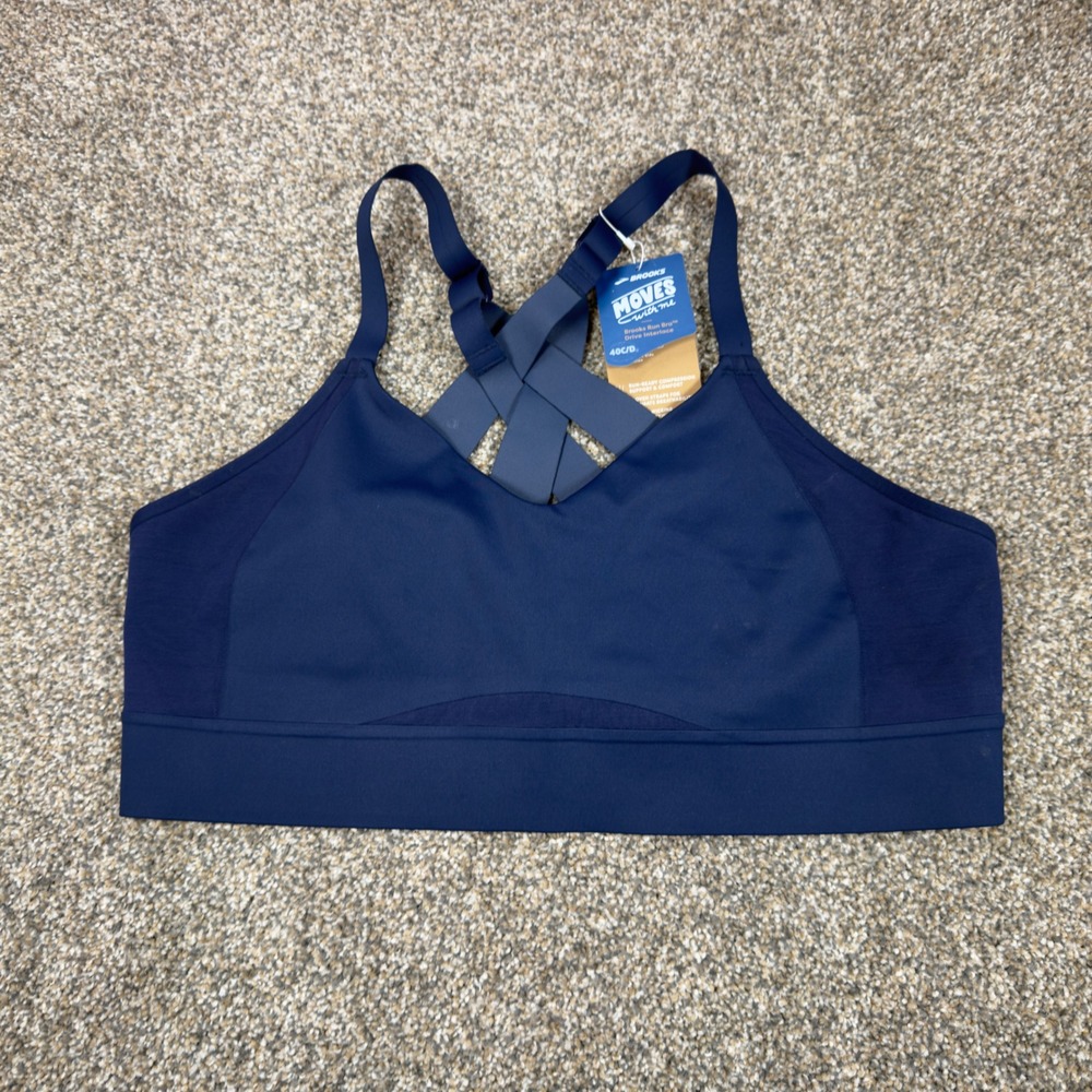 Brooks Drive Interlace Run Bra Navy Blue High Impact Sports Bra 40C/D 350082